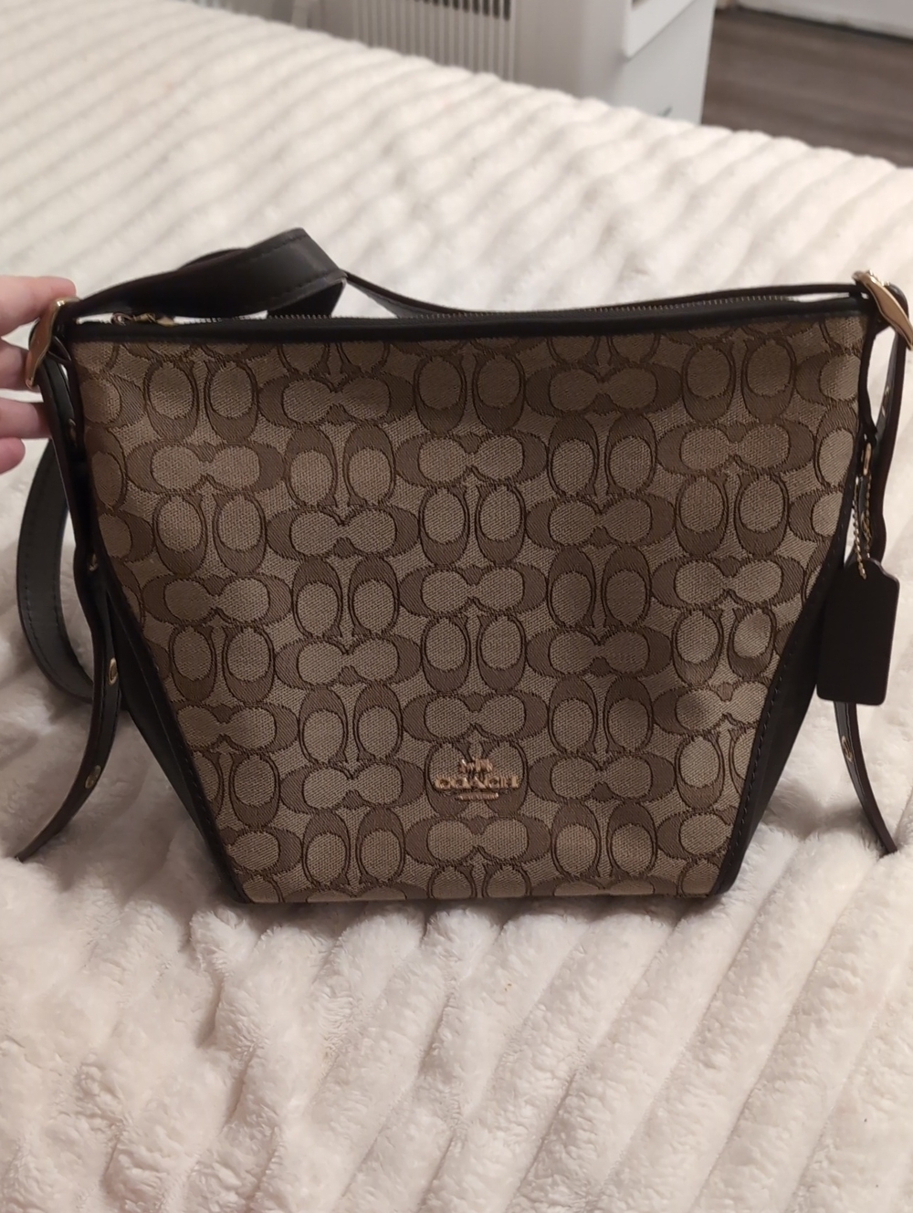 Coach Brown Signature Canvas Crossbody with Dark Trim